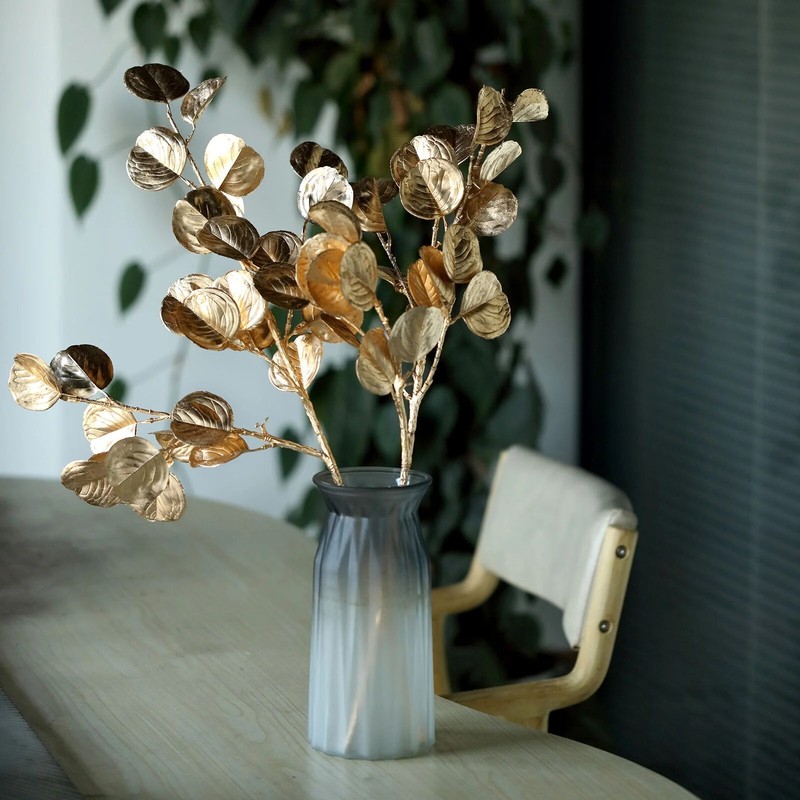 2 Gold 27 in Artificial Eucalyptus LEAF Metallic Faux Greenery Stems Party Event gallery