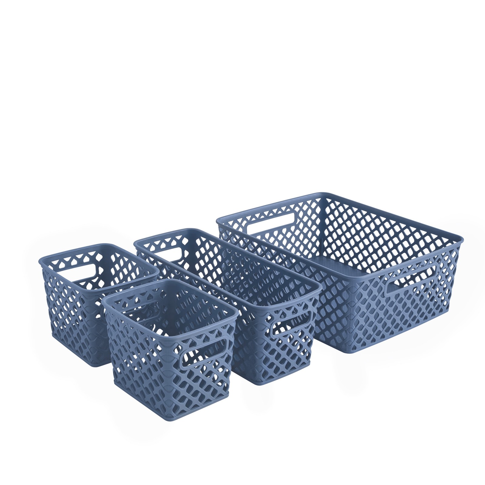 4-Piece Blue Decorative Plastic Storage Basket Set, 14 in x 11.6 in x 5.3 in gallery