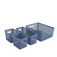 4-Piece Blue Decorative Plastic Storage Basket Set, 14 in x 11.6 in x 5.3 in