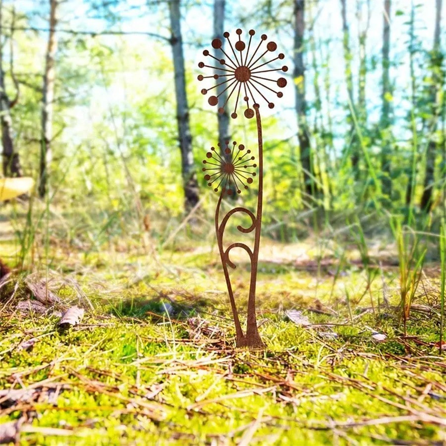 1pc Rusty Dandelion Garden Decoration -Floral-shaped metal garden signpost, Clas gallery