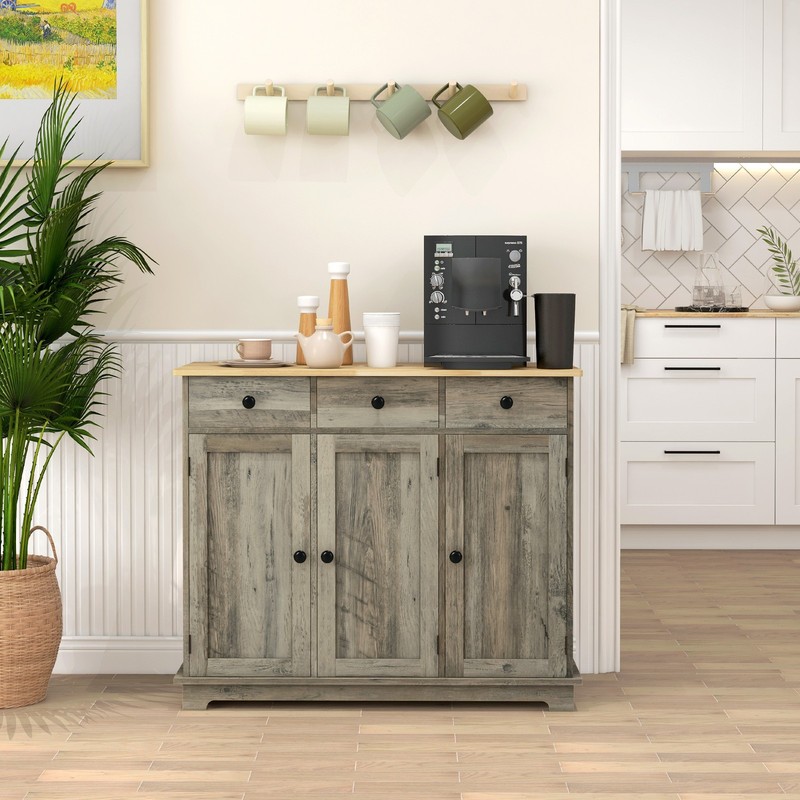 Modern Gray Sideboard Buffet Cabinet with Adjustable Shelves Drawers,Refurbished gallery