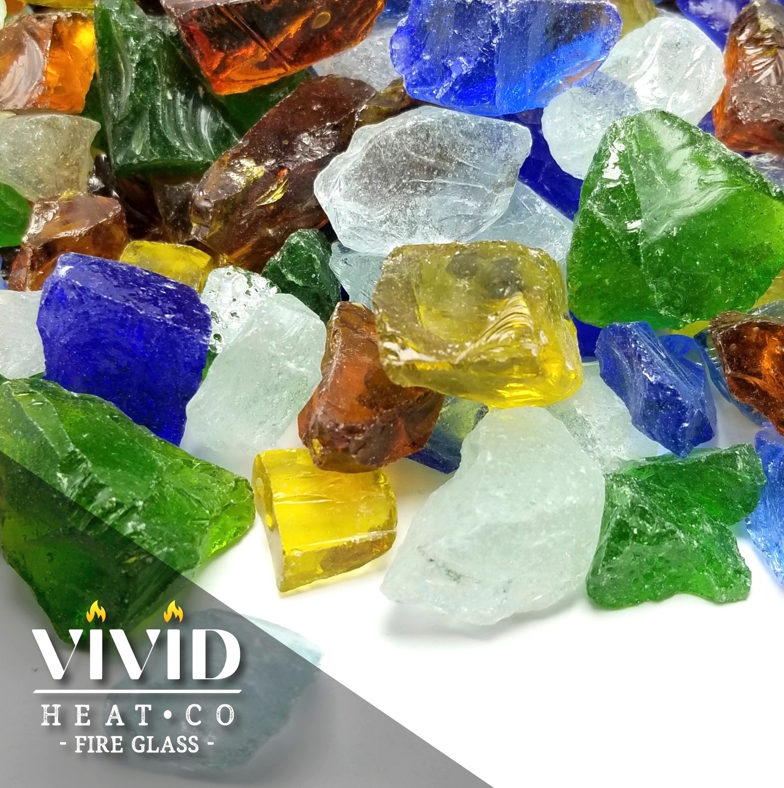 VIVID SEA GLASS Large Fireplace Fire Pit Glass Crystals Blue Green Clear Amber gallery