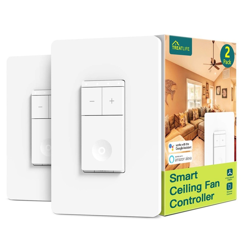 Smart Ceiling Fan Switch 2pk, Alexa Voice Control, 4 Speed Wall Mount, No Hub gallery