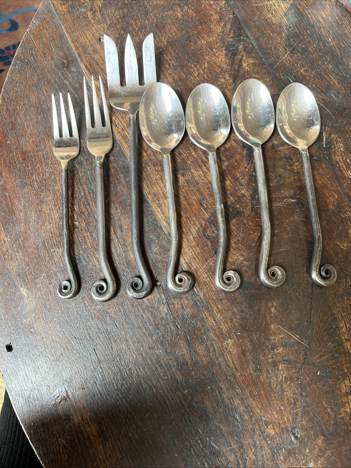 Fiddlehead/Treble Clef Stainless Serving Lot 7 Pieces Blackened Handle “GS” gallery