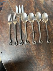 Fiddlehead/Treble Clef Stainless Serving Lot 7 Pieces Blackened Handle “GS”
