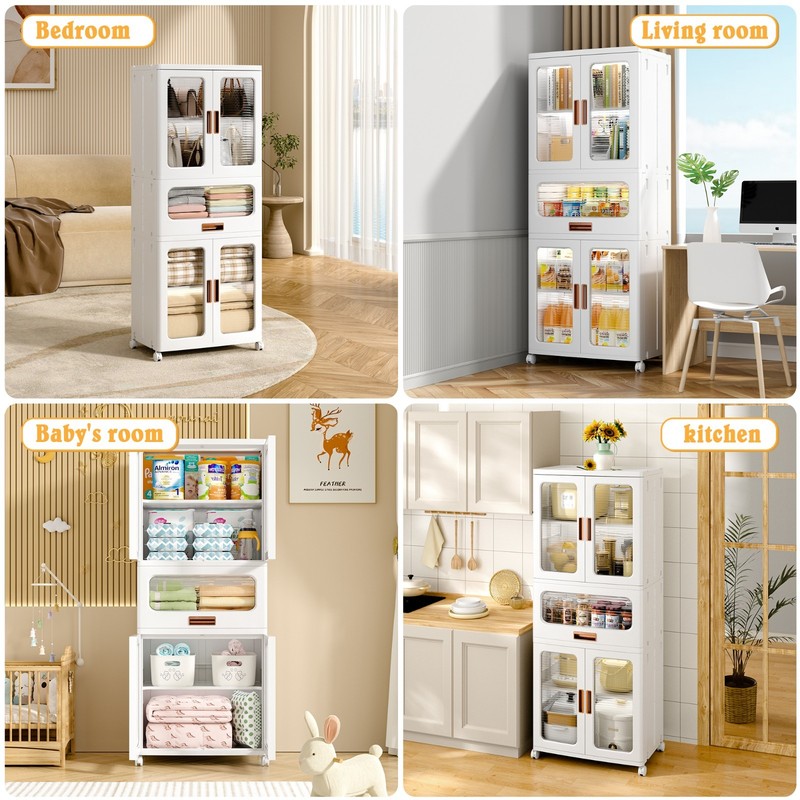Stackable Plastic Storage Cabinet Foldable Storage Bins with Doors and Wheels gallery