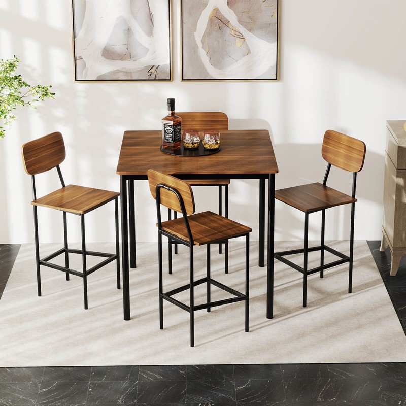 Costway 5PCS Dining Table Set W/ Counter Height Table & 4 Bar Stools W/ Footrest gallery