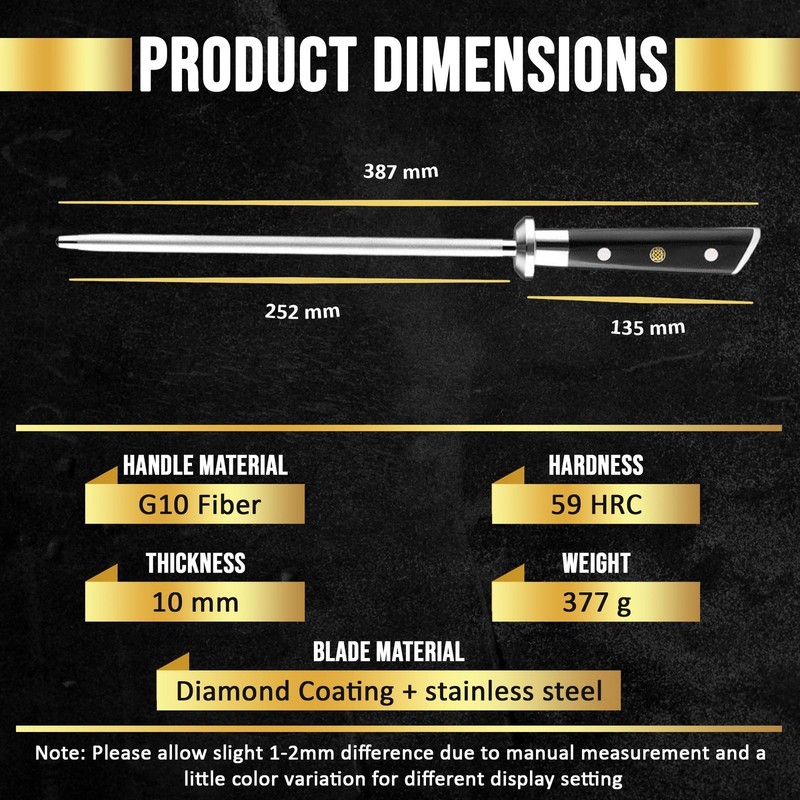 SliceElite 10" Diamond Knife Sharpening Rod – 600 Grit, G10 Handle gallery