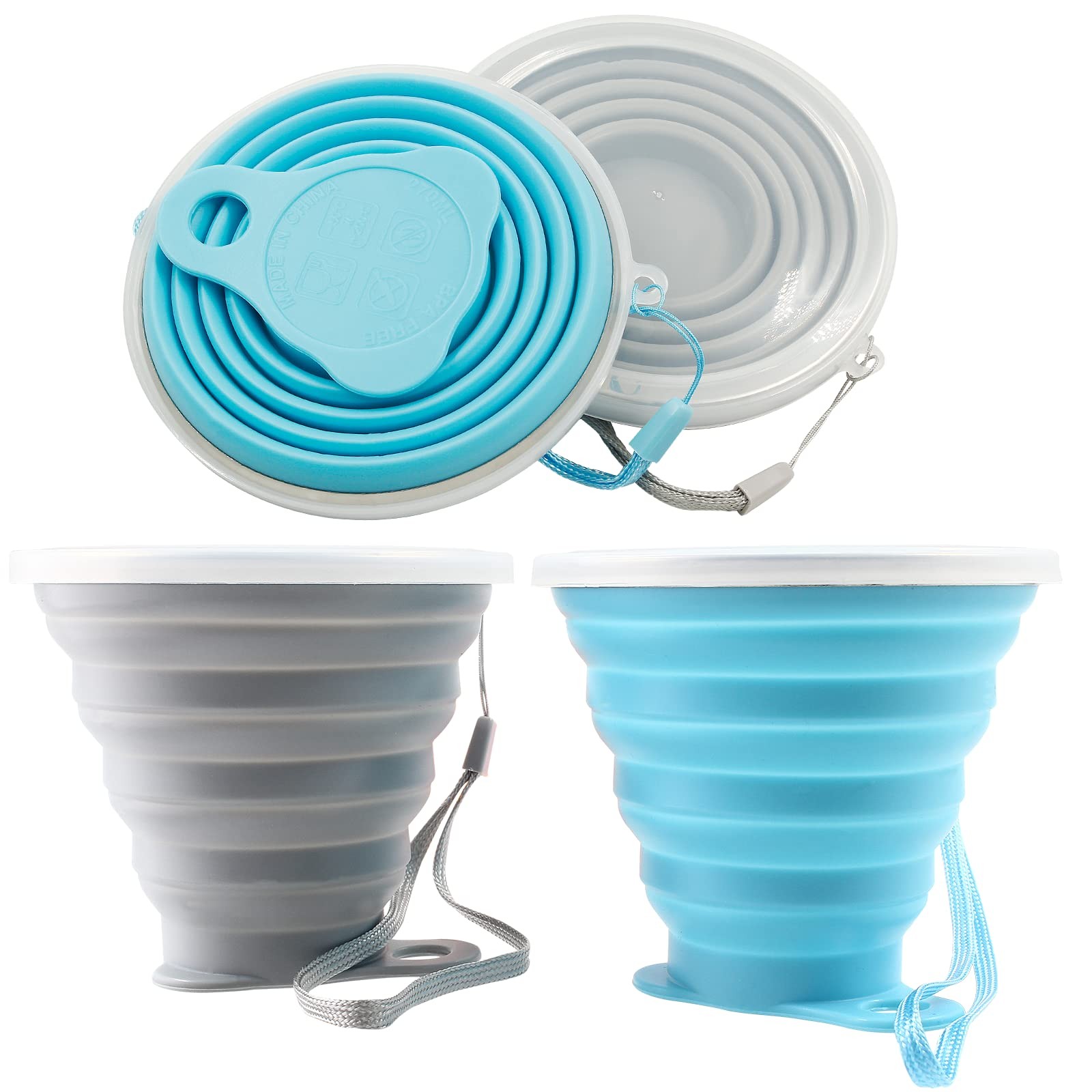 2 Pack Silicone Collapsible Travel Cups Portable Folding Camping Cups with Lids gallery