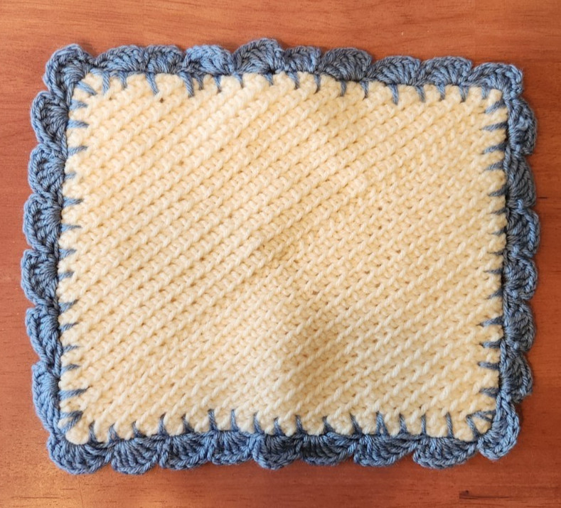 Blue & Yellow Hand Made Crochet Hot Pad Trivet To Set Hot Pans On 9 1/2" x 12" gallery