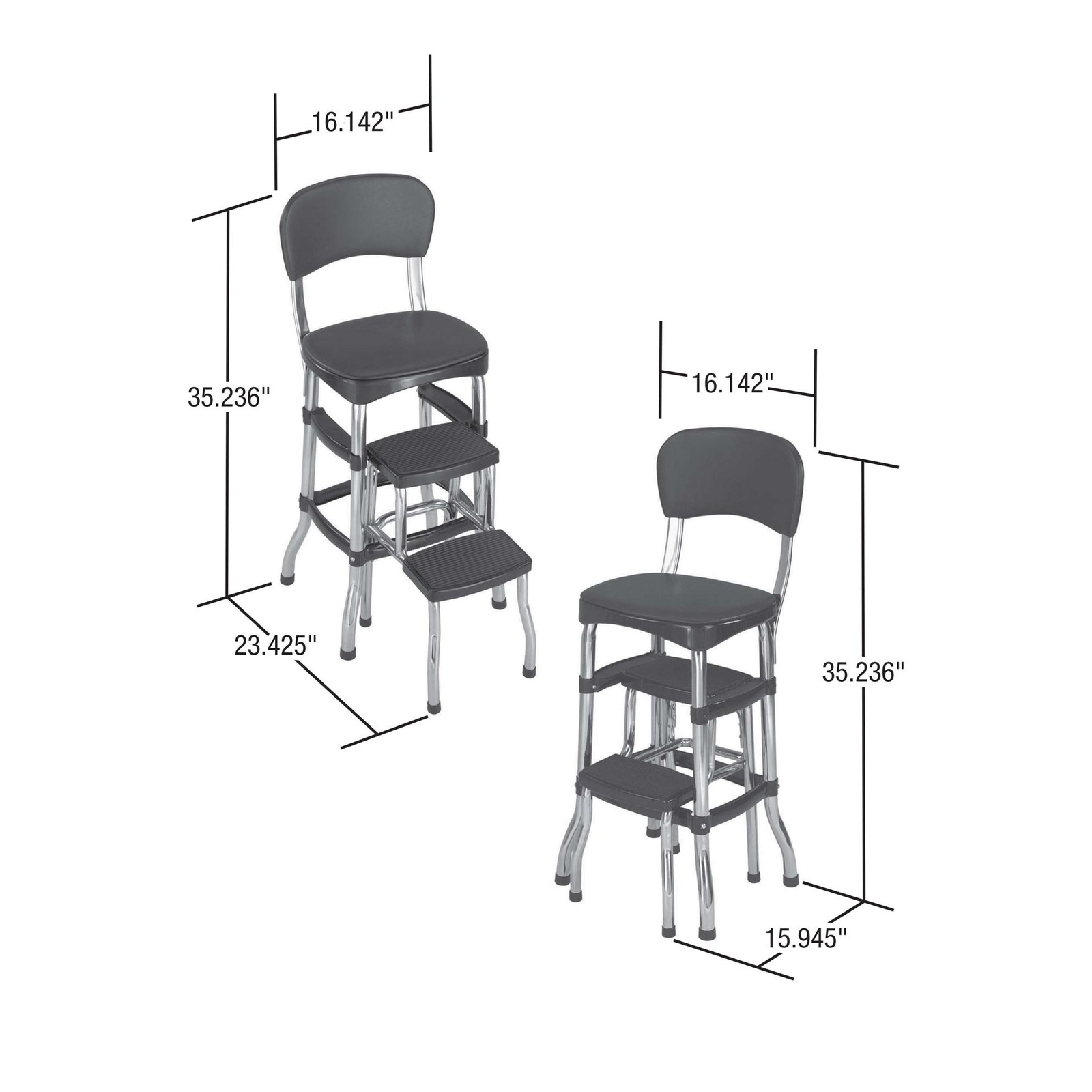 Black Folding Step Stool Kitchen Office Home Chair Back Retro 2 Platform Ladder gallery