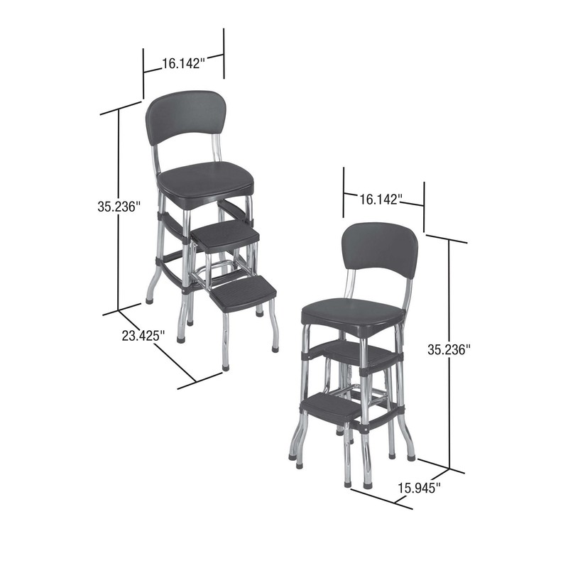 Black Folding Step Stool Kitchen Office Home Chair Back Retro 2 Platform Ladder gallery
