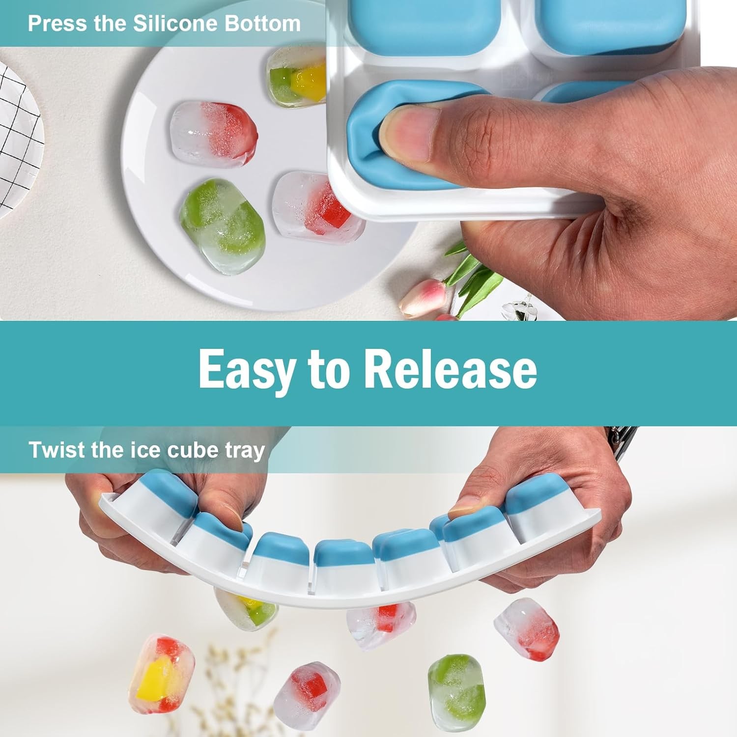 3 Pack Ice Cube Trays with Lid for Freezer, Flexible Silicone Bottom for Easy gallery