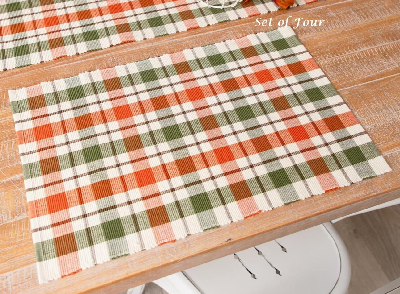 NEW PLAID FALL PLACEMATS SET OF 4 RUST CREAM GREEN 13"x19" Farmhouse Chic Autumn gallery