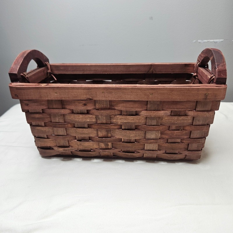 Rustic Woven Wood Rectangular Storage Basket with Handles Dark Brown 12x6x5 gallery