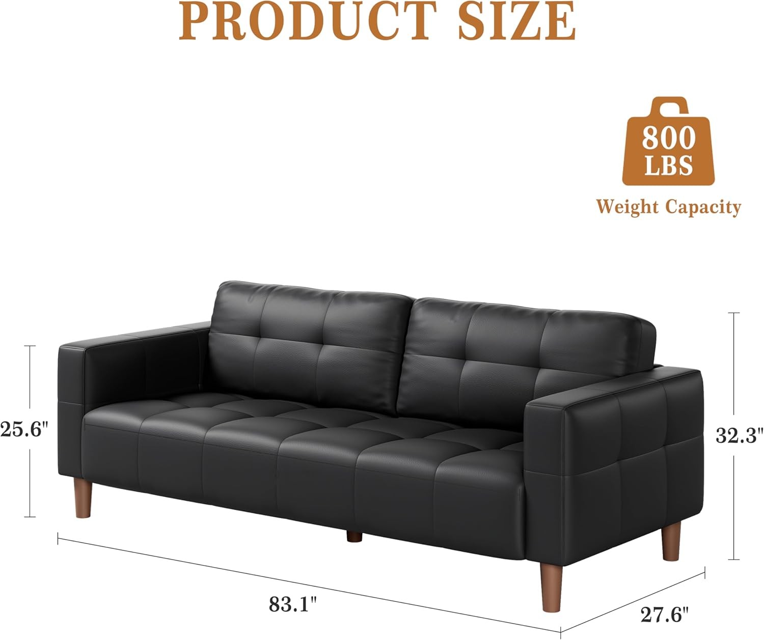 800 LB 3-Seater Sofa Couch W/Spring Cushion,Deep Seats & 2 Removable Back Cushio gallery