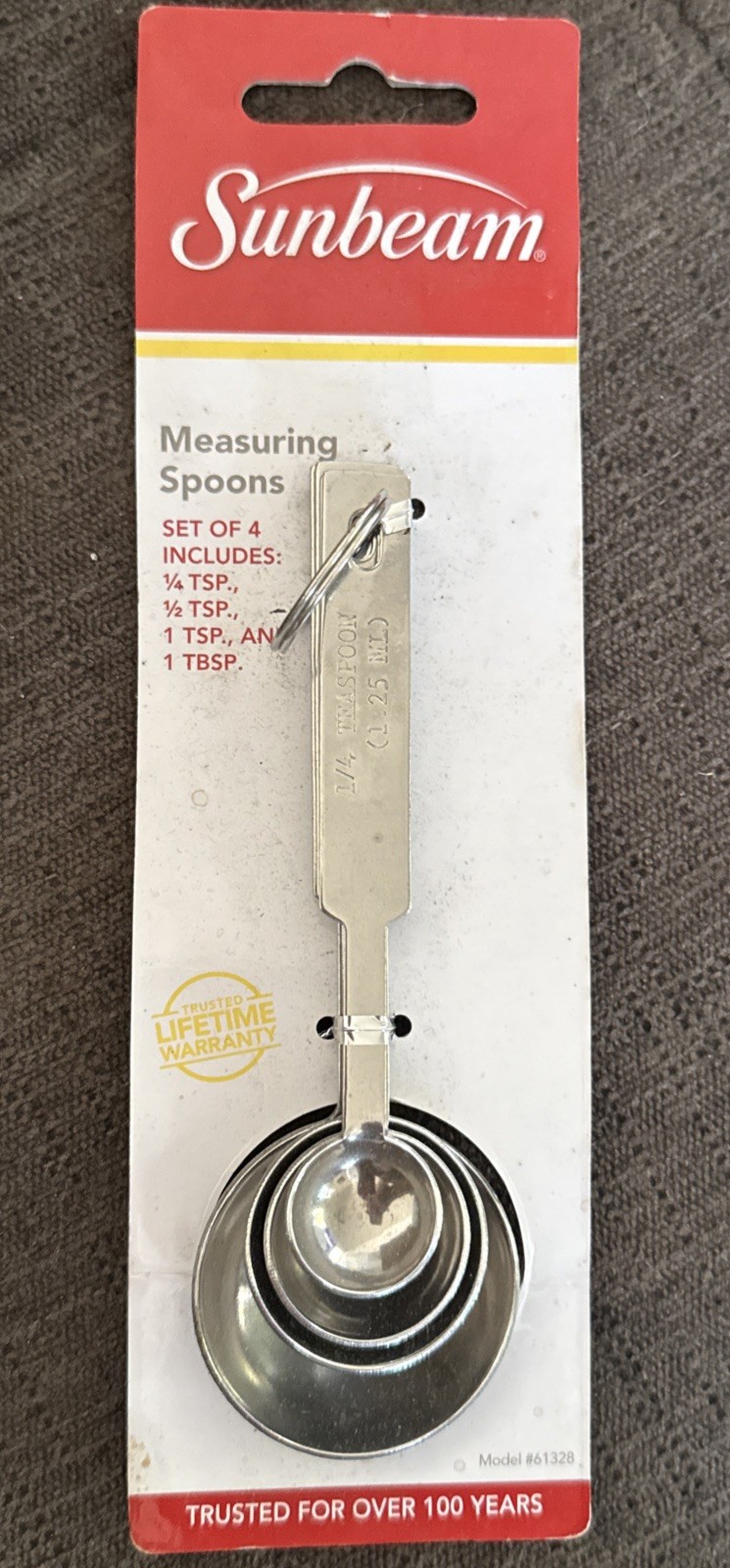 NEW Sunbeam Measuring Spoons set Metal dishwasher safe ¼ ½ 1 TSP 1 TBSP gallery