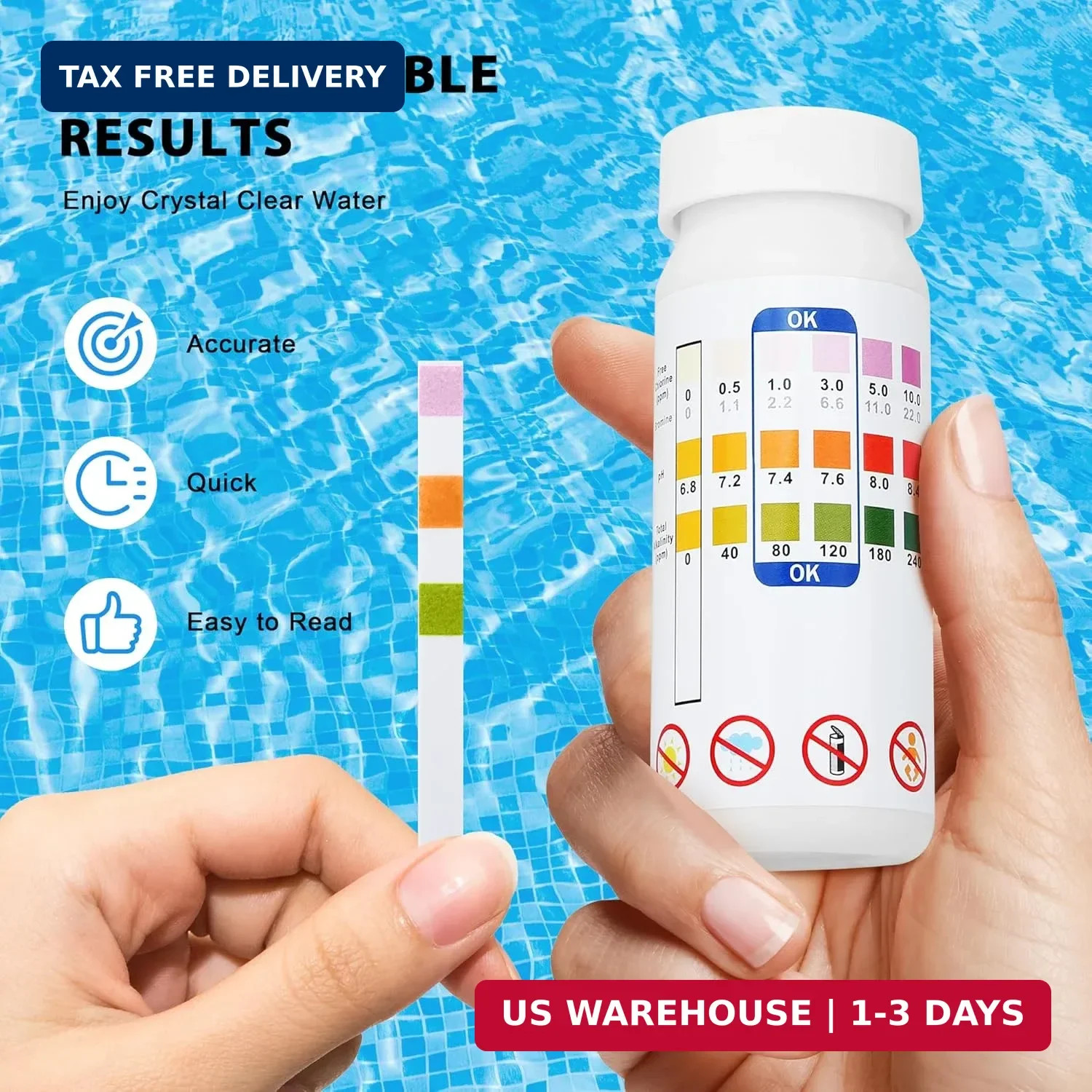 Pool Test Strips - 3-in-1 Pool Water Testing Kit for Chlorine/Bromine, pH, Alkal gallery
