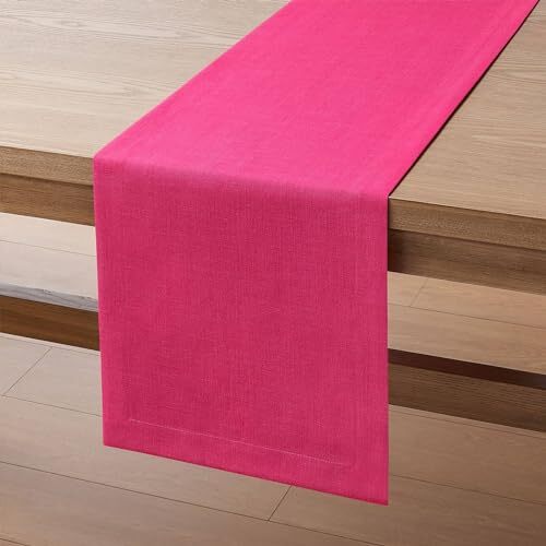 Linen Textured Border Table Runner, 14 x 48 Inch Farmhouse 14x48 Inch Hot Pink gallery