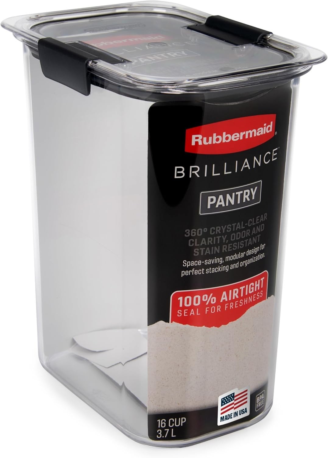 Rubbermaid Brilliance Food Storage Container 16 Cup Clear Grey Airtight Pantry gallery
