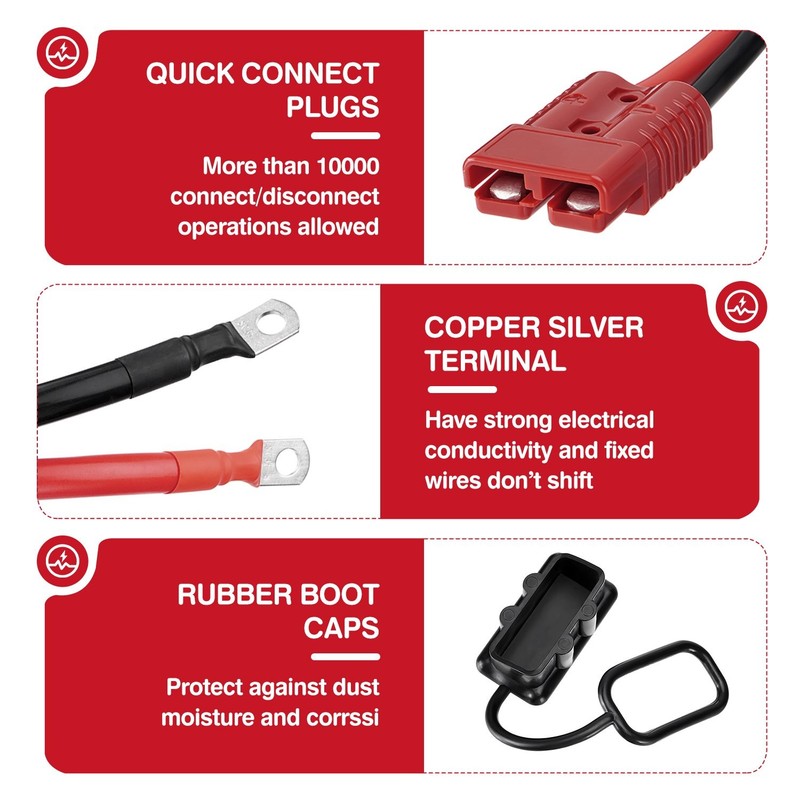24FT Quick Disconnect Winch Power Cable, 2 Gauge 2 AWG Wiring For Winch Trailer gallery