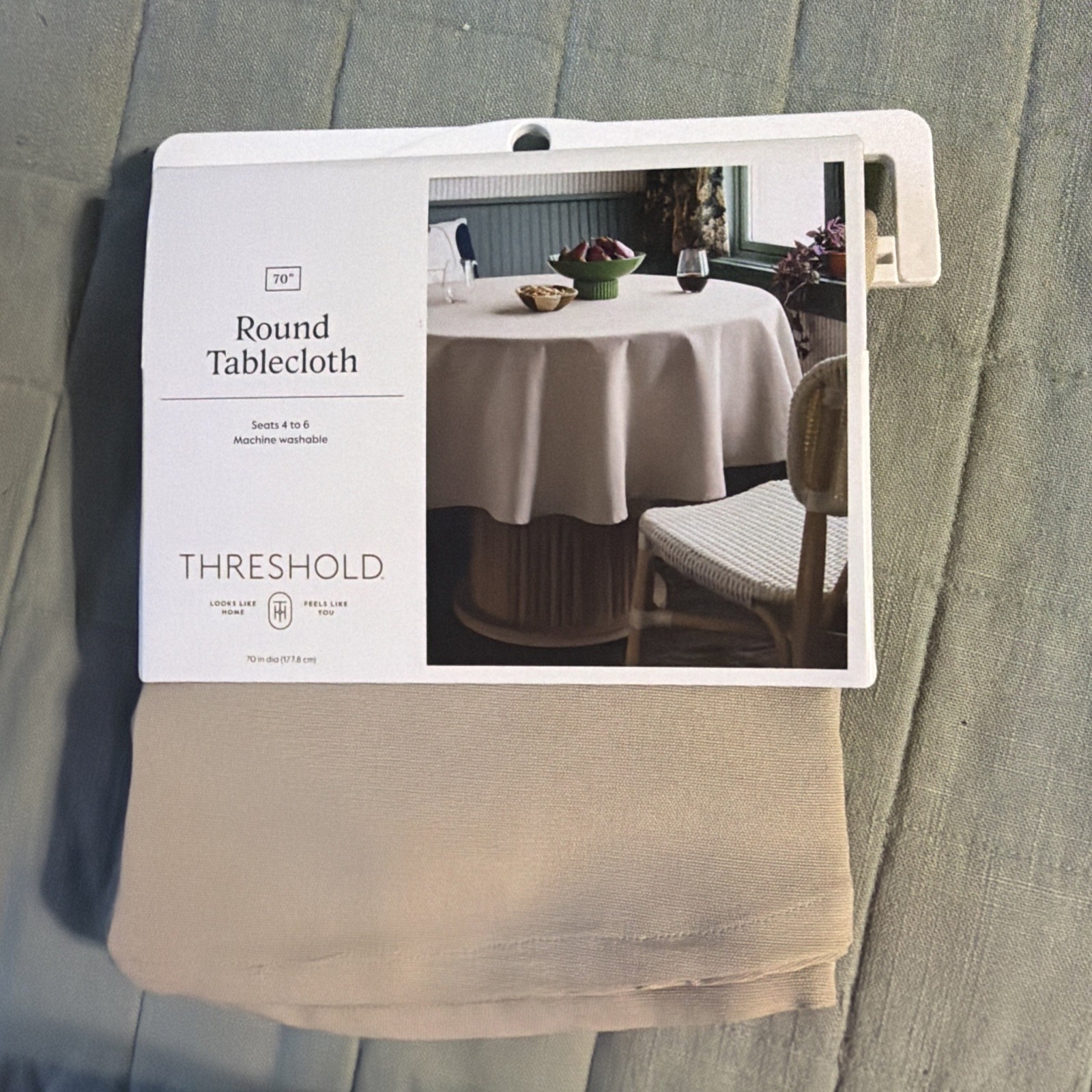 Threshold Natural Light Beige Cotton Blend Plain Weave 70" Round Tablecloth gallery