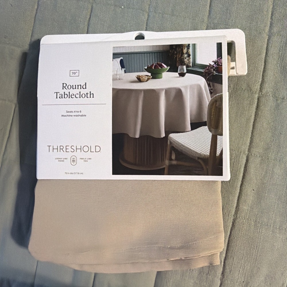 Threshold Natural Light Beige Cotton Blend Plain Weave 70" Round Tablecloth