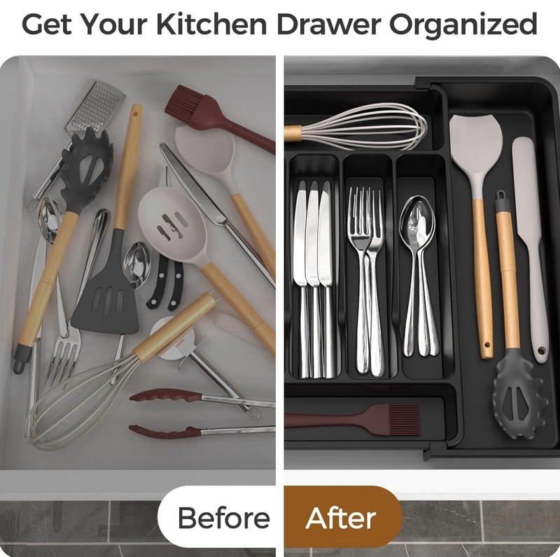 Extra Large Expandable Silverware Organizer –BPA-Free Food-Safe Cutlery Black gallery