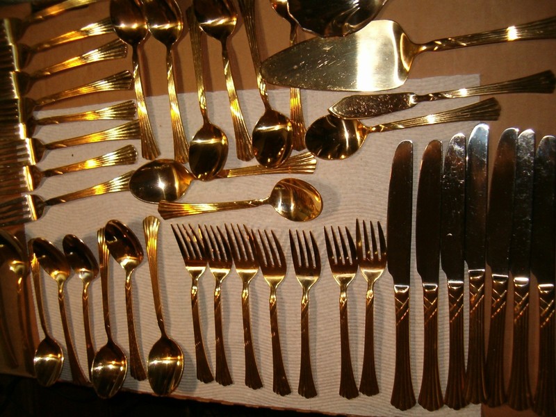 Farberware Gold Electroplate Flatware Chambord 42 Pieces Spoons Forks Knives +++ gallery