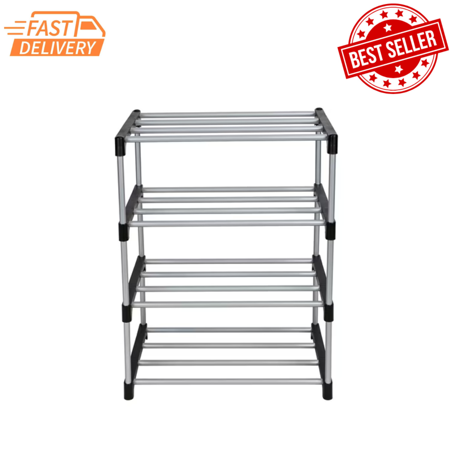 Mainstays 4-Tier Metal Tubes Shoe Rack With Plastic Connectors Black Silver gallery