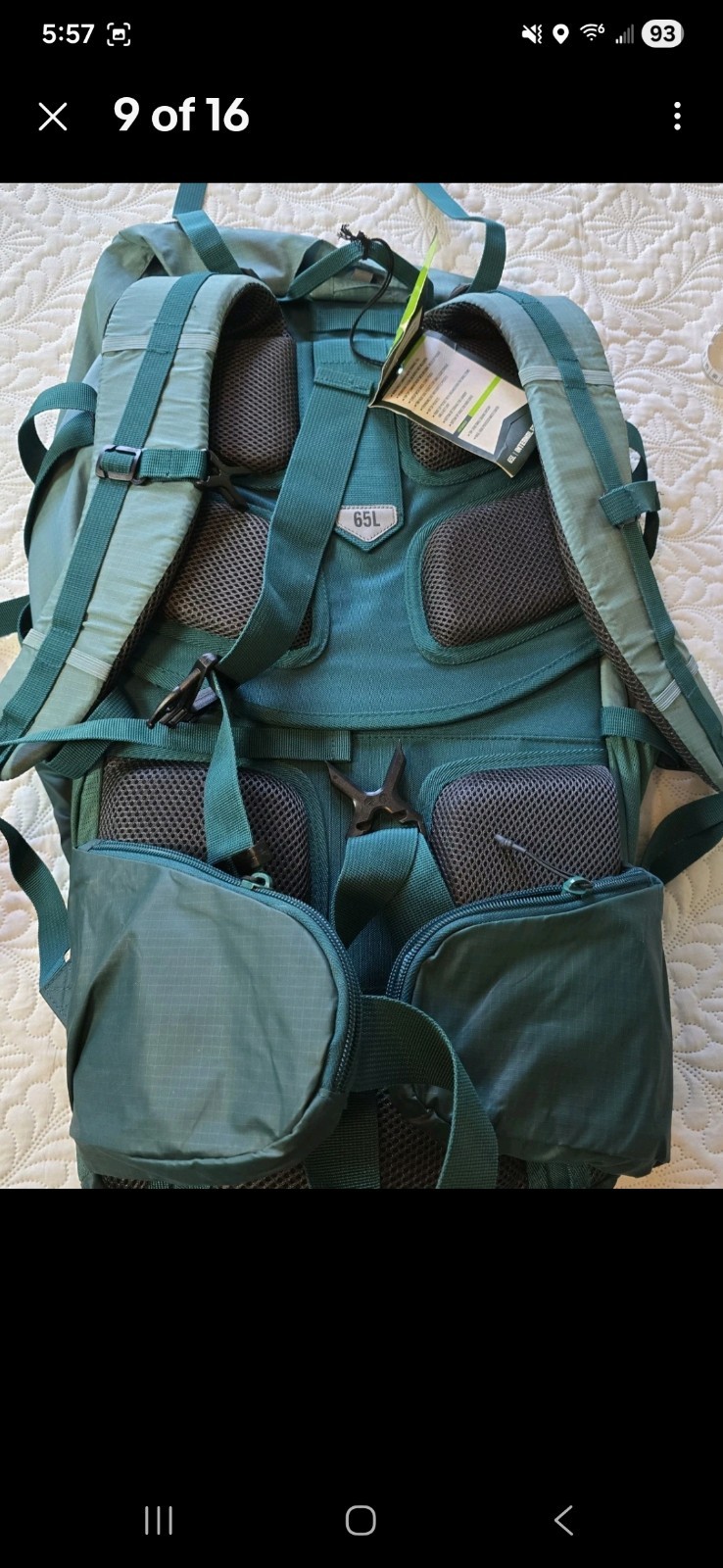 NWT Quest 65L Internal Frame Pack Hiking BACKPACK Green S/M   4