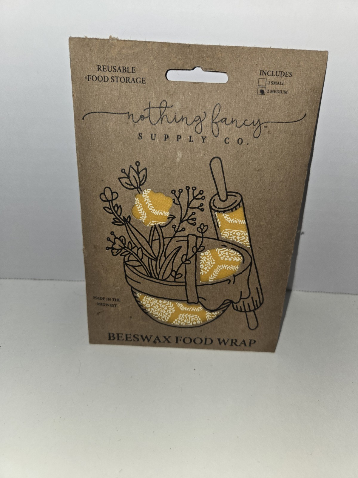 2 Pk Beeswax Wraps Medium Size Reusable Organic Food Wrap Yellow Honeycomb Print gallery