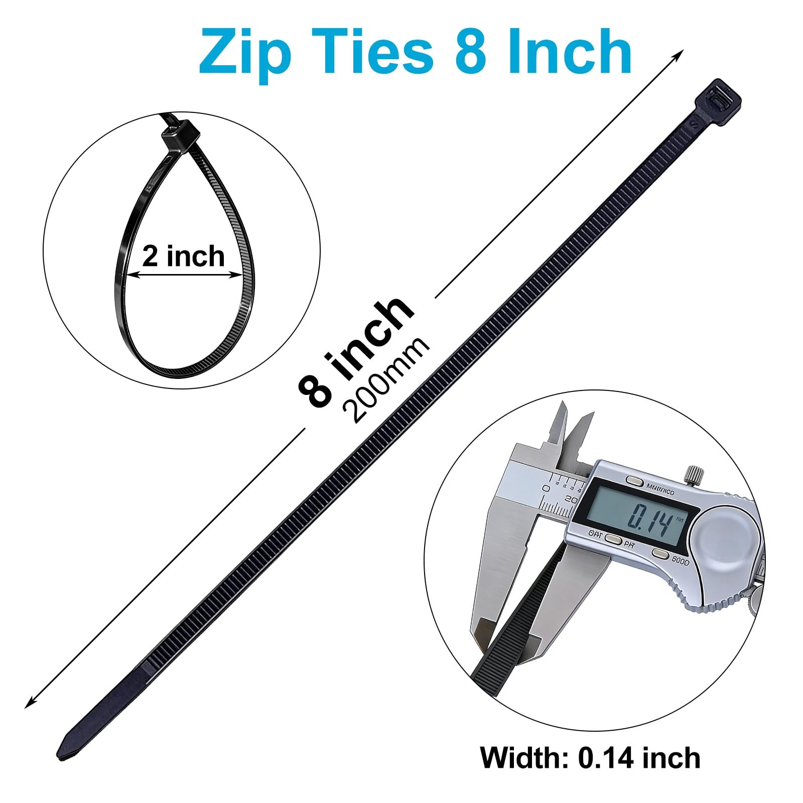 150 Pack Zip Ties 8 Inch Black, 40Lbs Tensile Strength, Premium Nylon Black gallery