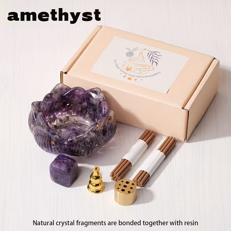 1set natural Crystal Incense Holder For Sticks Flower Incense Tray Ash Catcher gallery