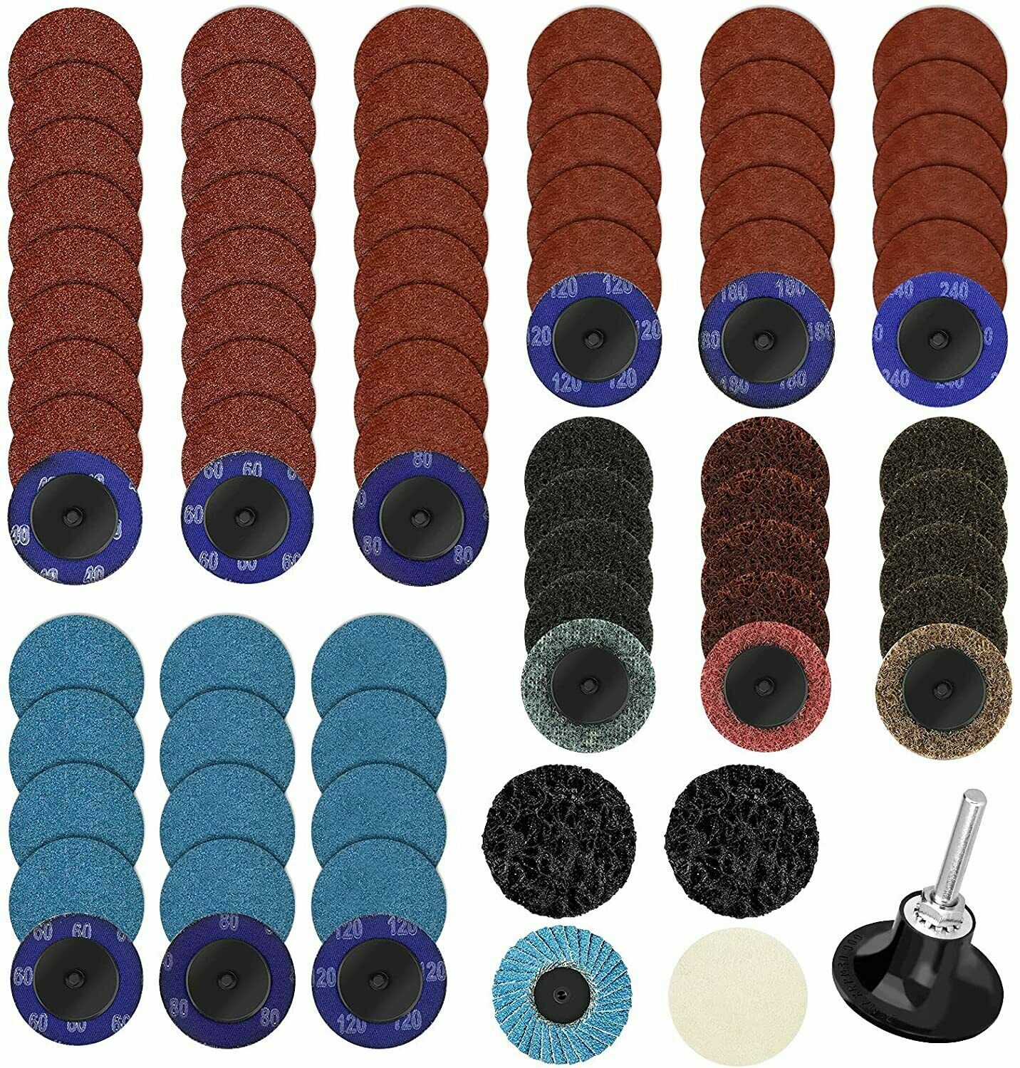 71PCS 2" Roll Lock Sanding Discs Set W/ 1/4 Holder Die Grinder Quick Change Disc gallery