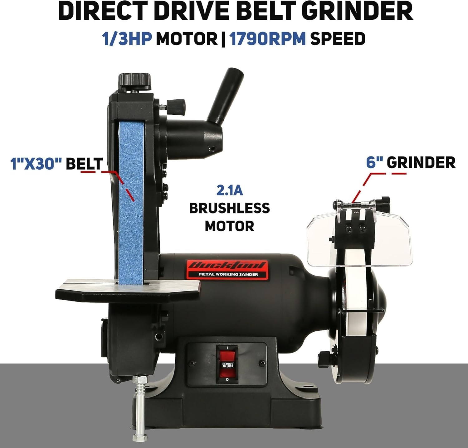 Bucktool Low Speed Bench Belt Grinder Combo, 1/3 HP belt sander knife sharpener gallery