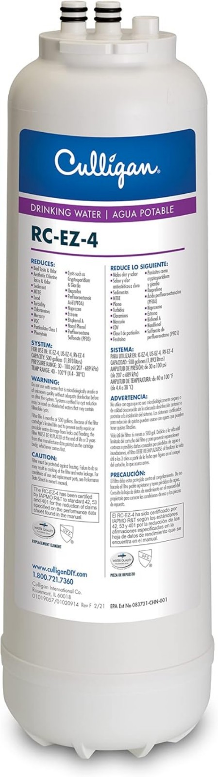 RC 4 EZ-Change Water Filtration Replacement Cartridge, 500 Gallons, White gallery