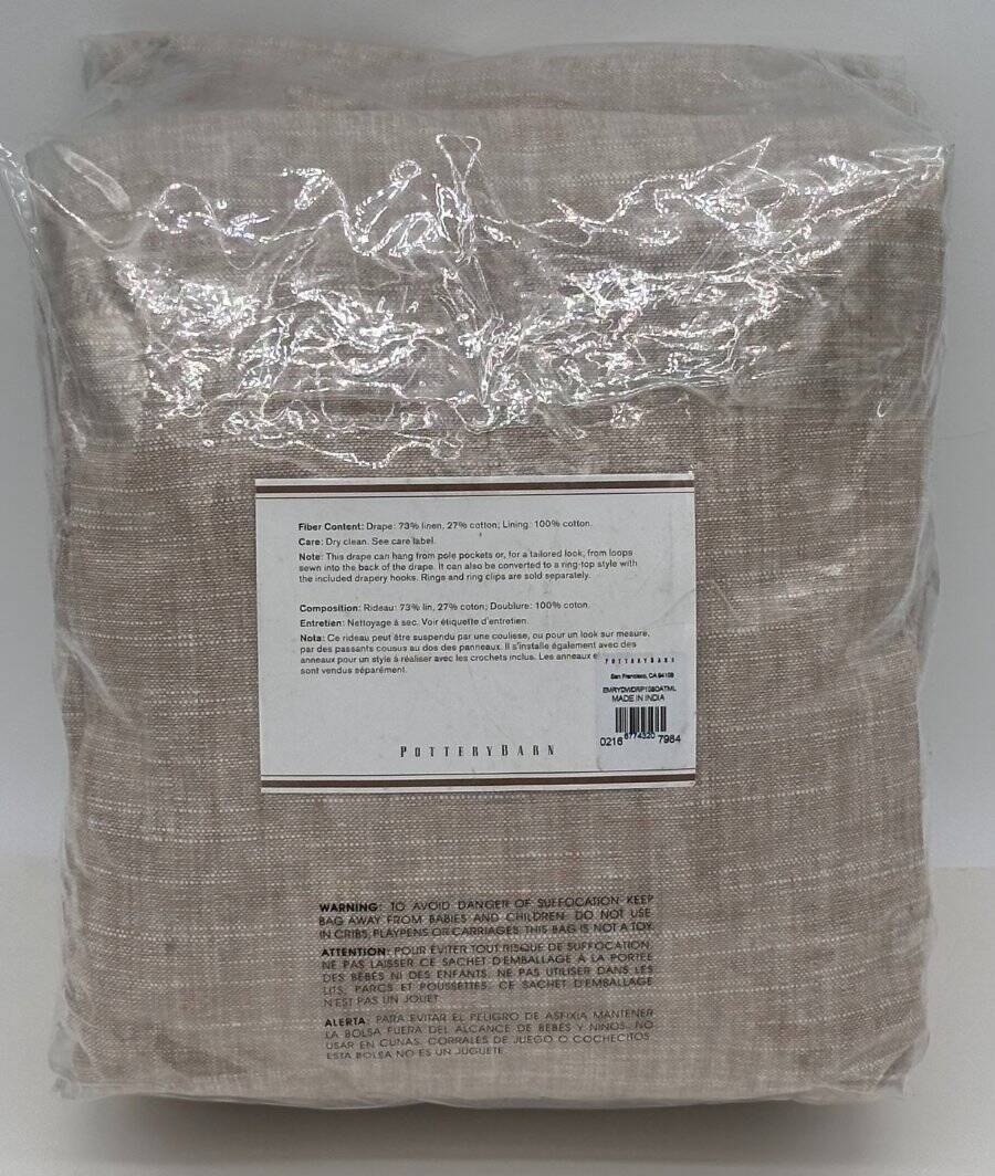Pottery Barn Emery Linen Poletop Drape Curtain (1) 100 x 108 ~ Oatmeal gallery