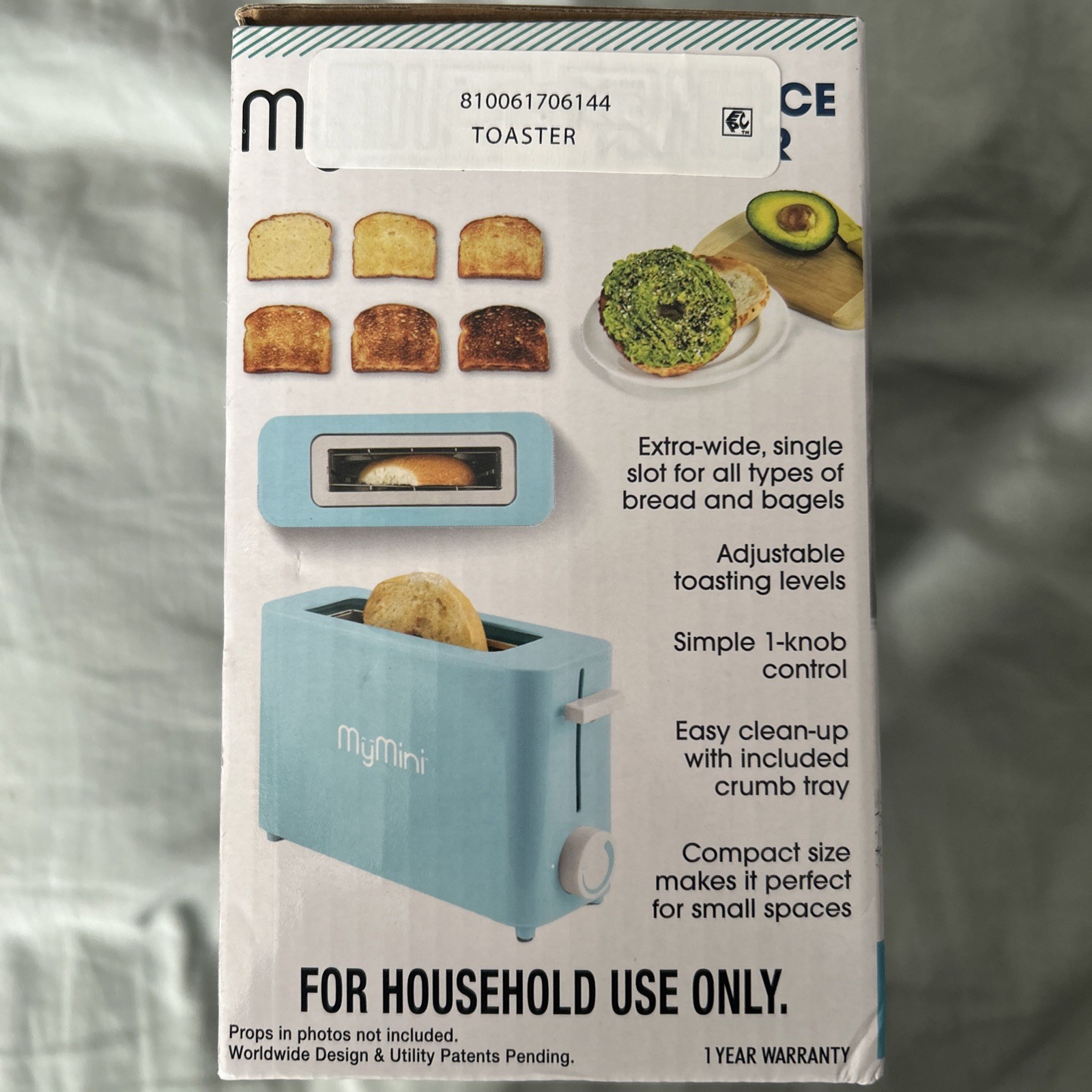 MyMini Single Slice Toaster Extra Wide Slot Crumb Tray 500 Watts Aqua gallery