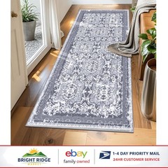 Machine Washable Soft Rug Runner, Indoor Floral Mat for Kitchen and Living Room