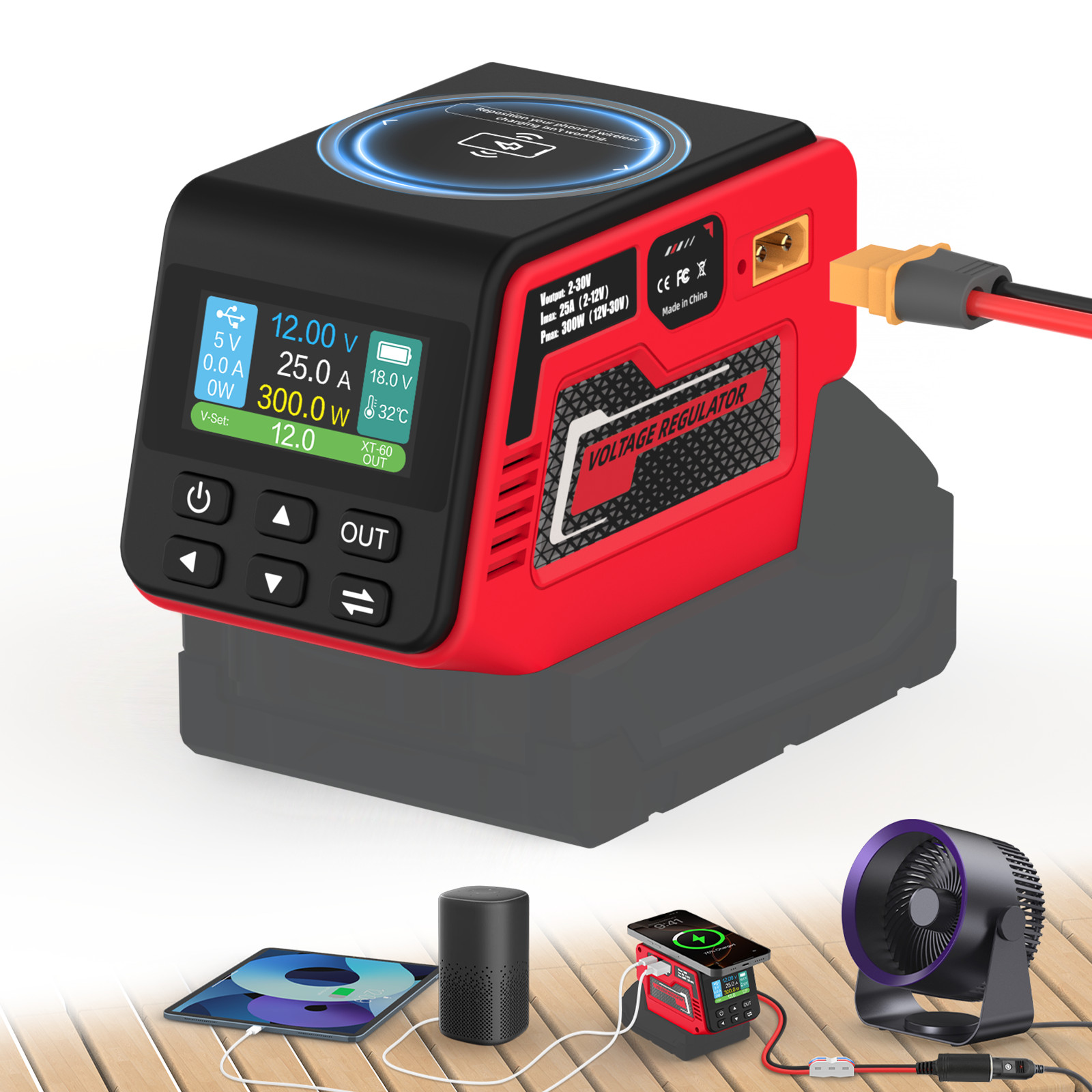 300W Voltage Regulator 2-30V DC Output Compatible with Milwaukee 18V Battery gallery