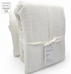 Pottery Barn Emery Lined Curtains White 100×108 Set 2 Linen Cotton