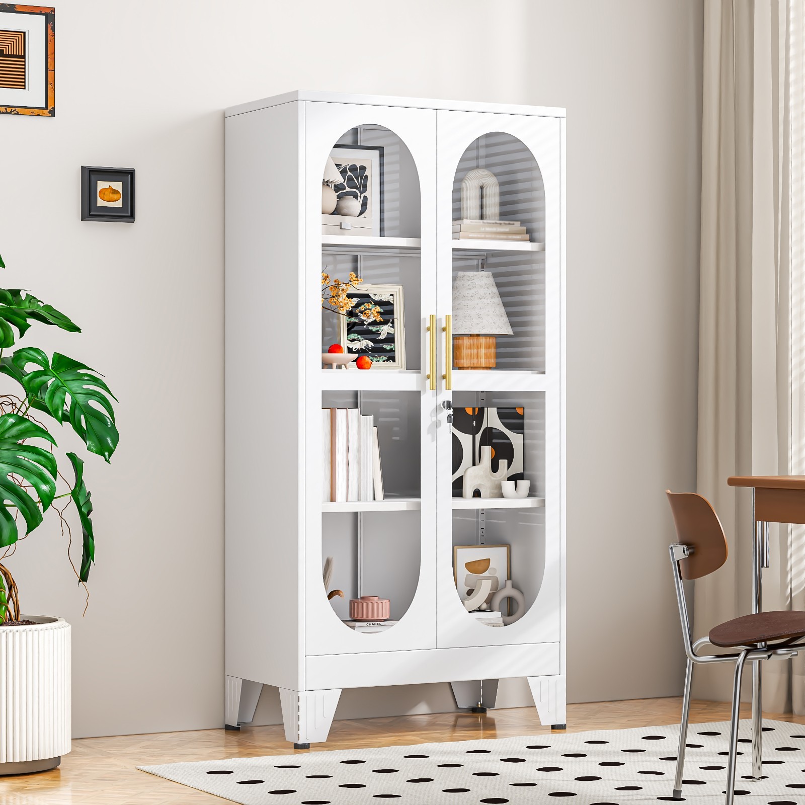61" H Lockable Glass Display Cabinet,4 Tier Metal Curio for Collectibles, Liquor gallery