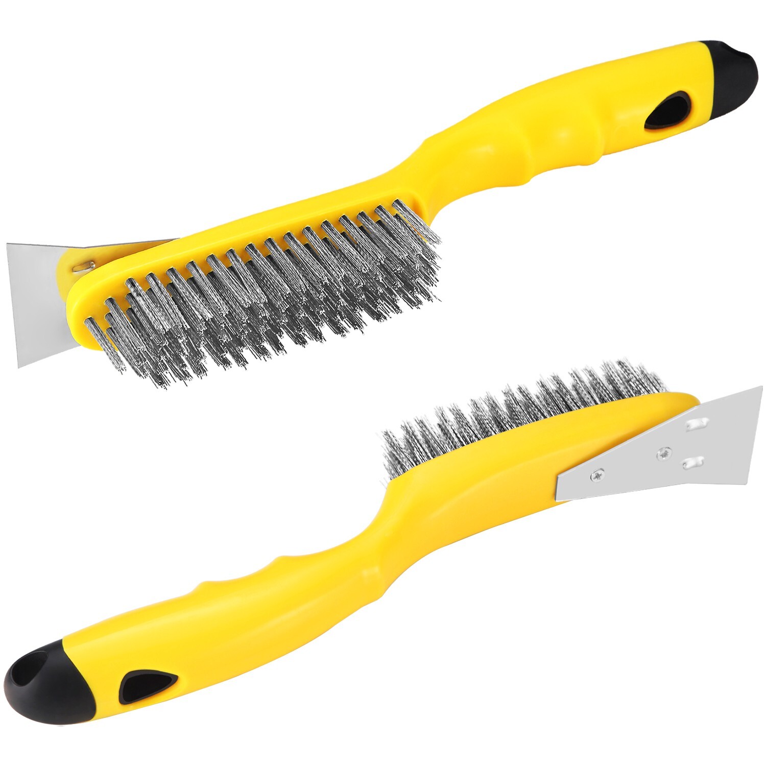 Wire Scratch Brush with Metal Scraper Plastic Handle Stainless Steel Bristles gallery