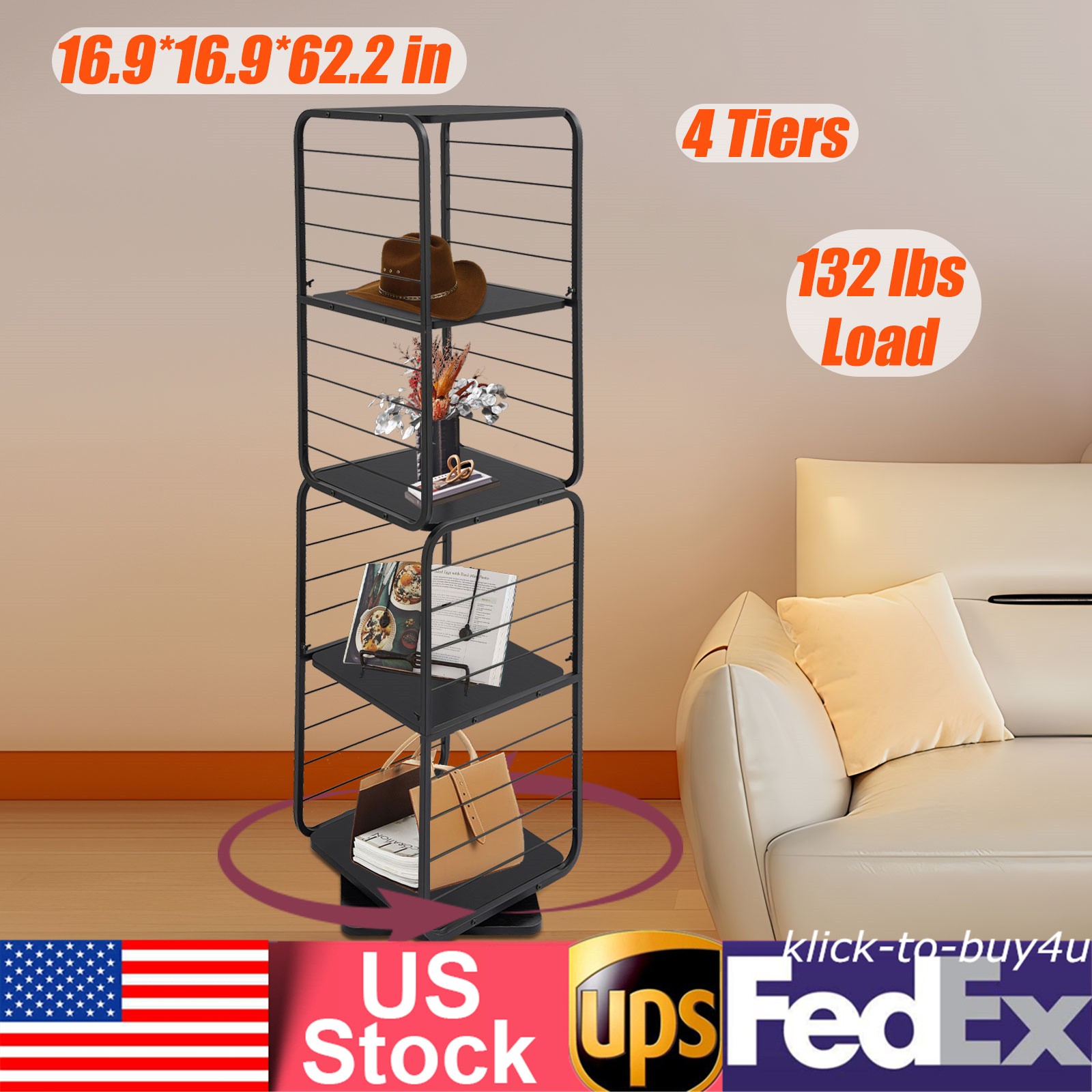 4-Tier Bookshelf 360° Rotating Bookshelf Bookshelf for Bedroom Living Room gallery