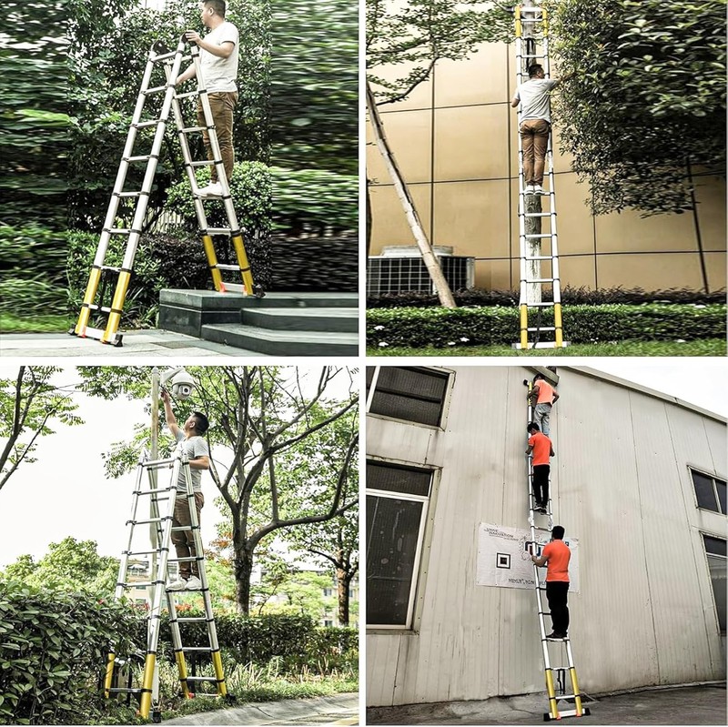 Telescoping Ladder A Frame, 20 Ft Compact Aluminum Extension Telescopic Step gallery