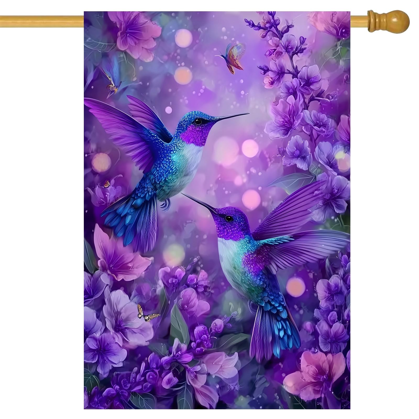 Hummingbird House Flag 28 x 40 Inch Double Sided Garden Flag Floral Purple De... gallery
