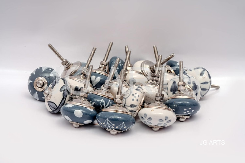 20 Knobs Grey & White Cream Hand Painted Ceramic Knobs Cabinet Drawer Pull Pulls gallery