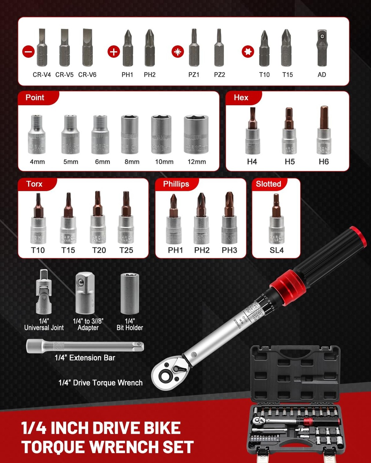 32-Piece 1/4inch Drive Torque Wrench Set, 10-220 in.lb (1-25 Nm) Click Bicycl... gallery