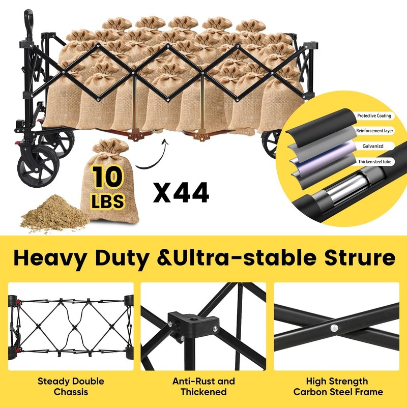 Sekey 48''L Collapsible Foldable Extended Wagon 440lbs Weight Capacity. Black gallery